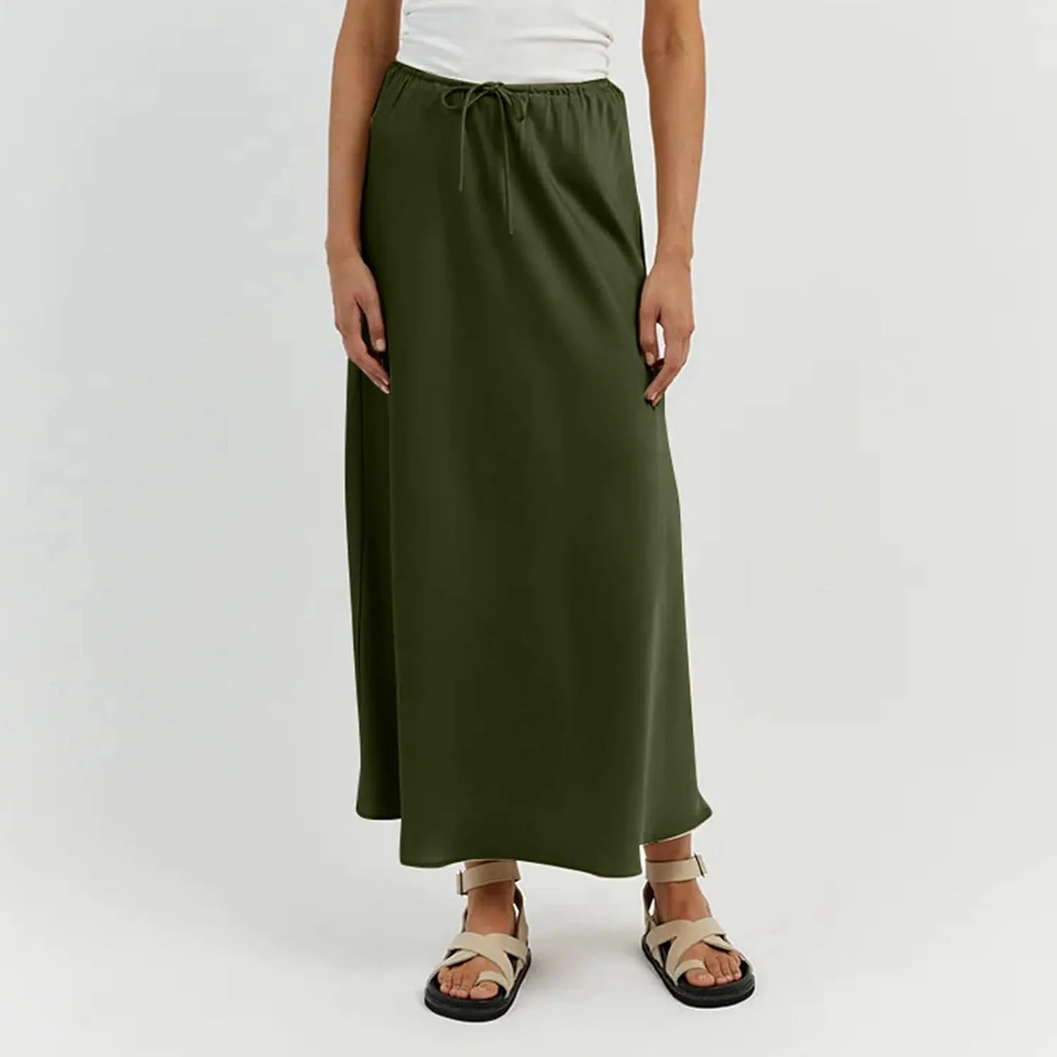 Skirts for Women Trendy Summer Drawstring Elastic Waist Business Casual Formal Long Straight Maxi Pencil Skirt Dress