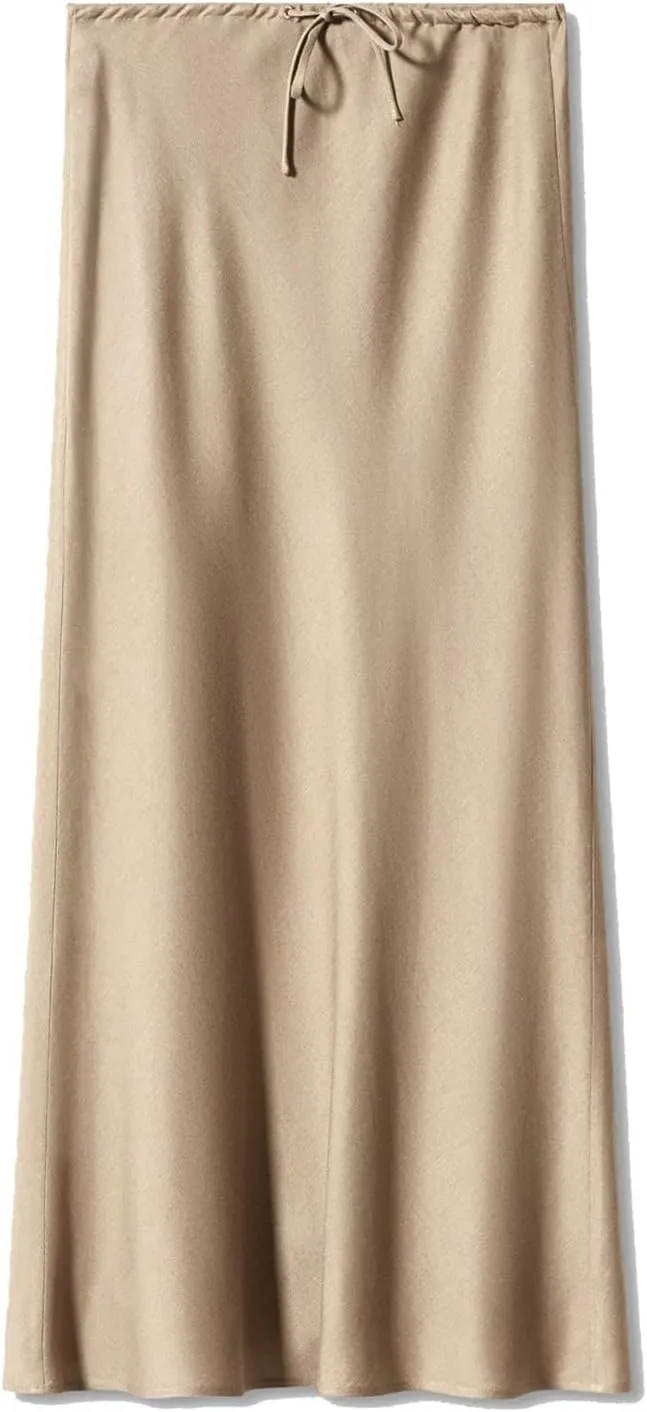 Skirts for Women Trendy Summer Drawstring Elastic Waist Business Casual Formal Long Straight Maxi Pencil Skirt Dress