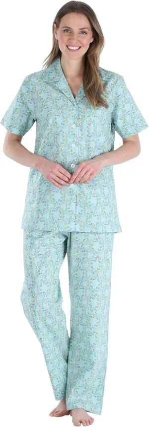 Sleepyheads Women's Sleepwear Poplin Cotton Short Sleeve Button Up Top Pajama Set