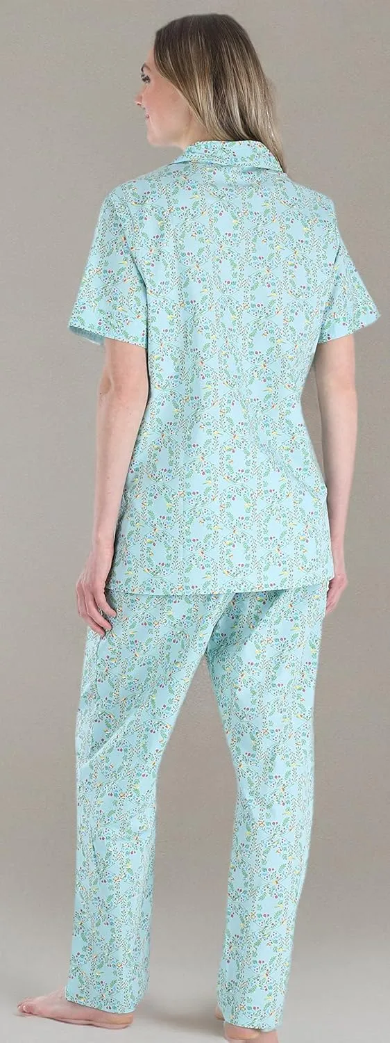 Sleepyheads Women's Sleepwear Poplin Cotton Short Sleeve Button Up Top Pajama Set