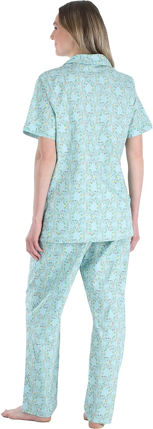 Sleepyheads Women's Sleepwear Poplin Cotton Short Sleeve Button Up Top Pajama Set