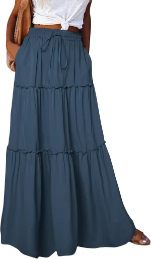 Solid Color Skirts for Women, Maxi Beach Casual Vacation Elegantes Womens Skirts