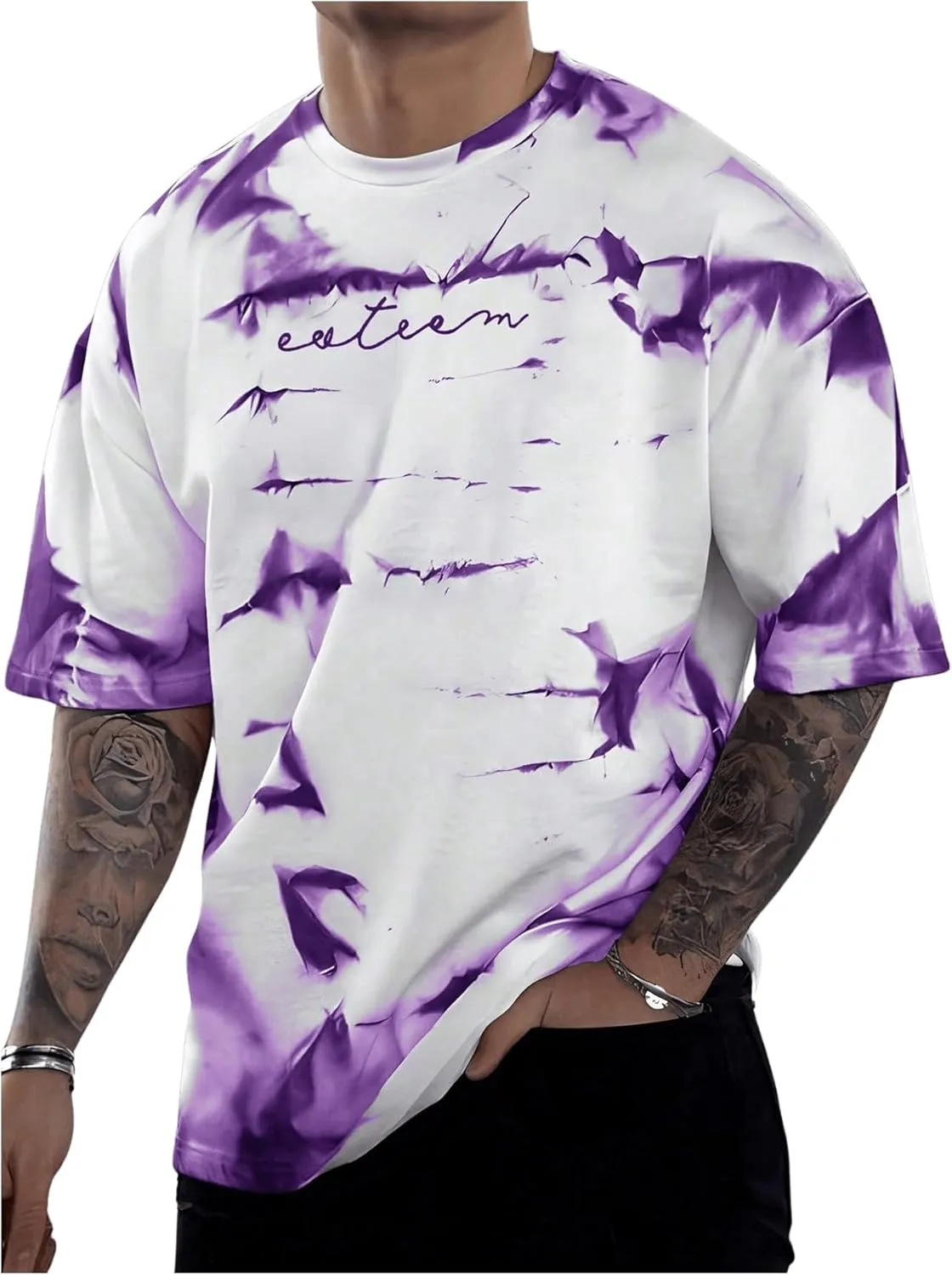 SOLY HUX Men's Graphic Tie Dye T Shirt Letter Print Crew Neck Short Sleeve Casual Summer Tee Tops