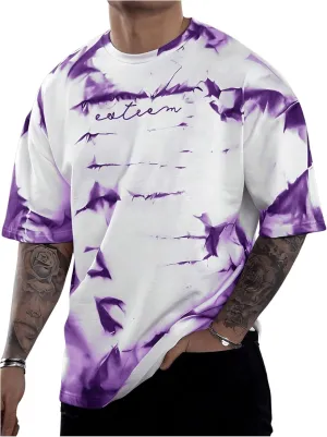 SOLY HUX Men's Graphic Tie Dye T Shirt Letter Print Crew Neck Short Sleeve Casual Summer Tee Tops