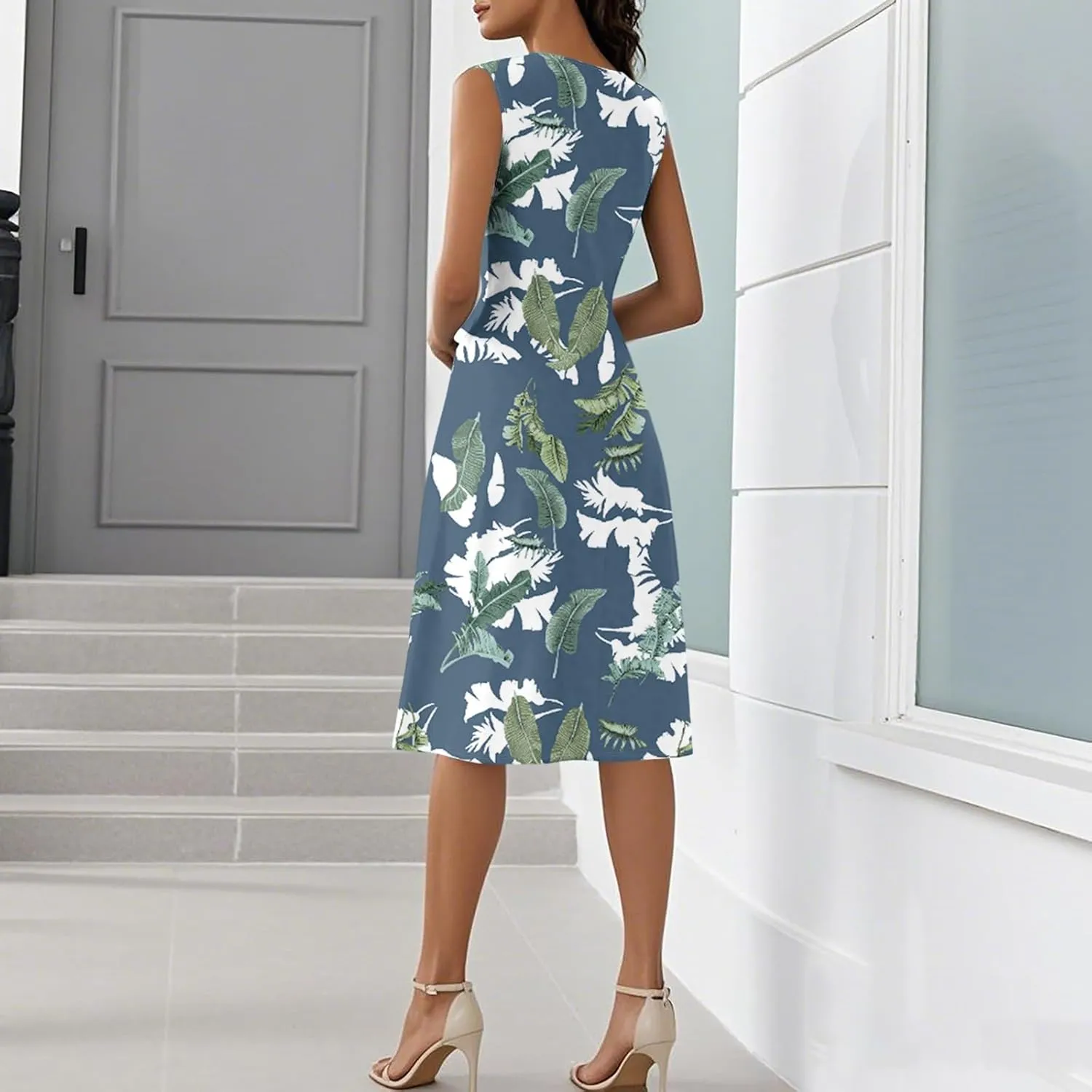 Summer Dresses for Women 2025 Casual V Neck Sleeveless Midi Dress Flowy Irregular Hem Boho Tank Dress