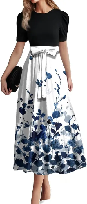 Summer Dresses for Women 2025 Fashion Maxi Dress Ruffle Short Sleeve Casual Floral Print Long Flowy Dresses