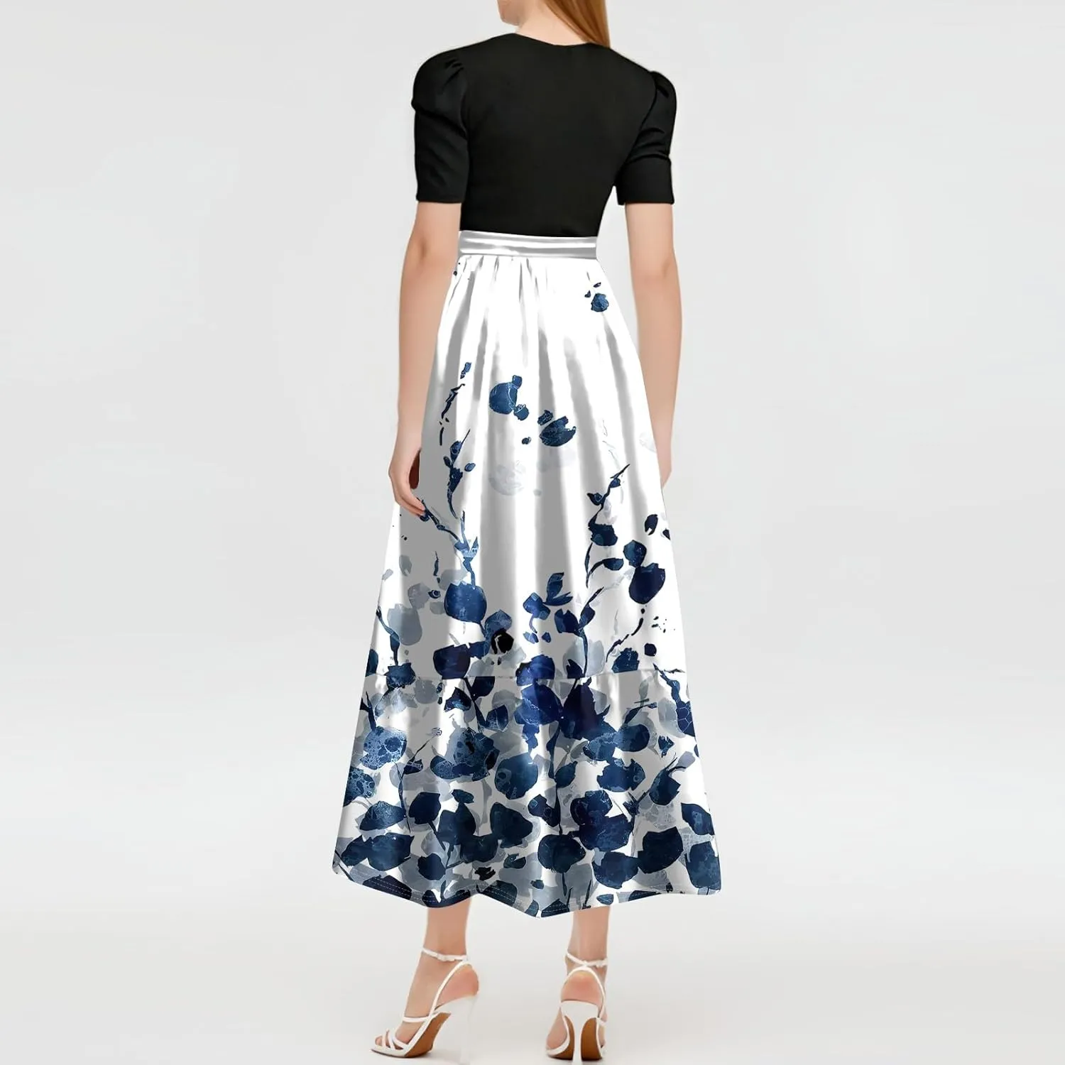 Summer Dresses for Women 2025 Fashion Maxi Dress Ruffle Short Sleeve Casual Floral Print Long Flowy Dresses