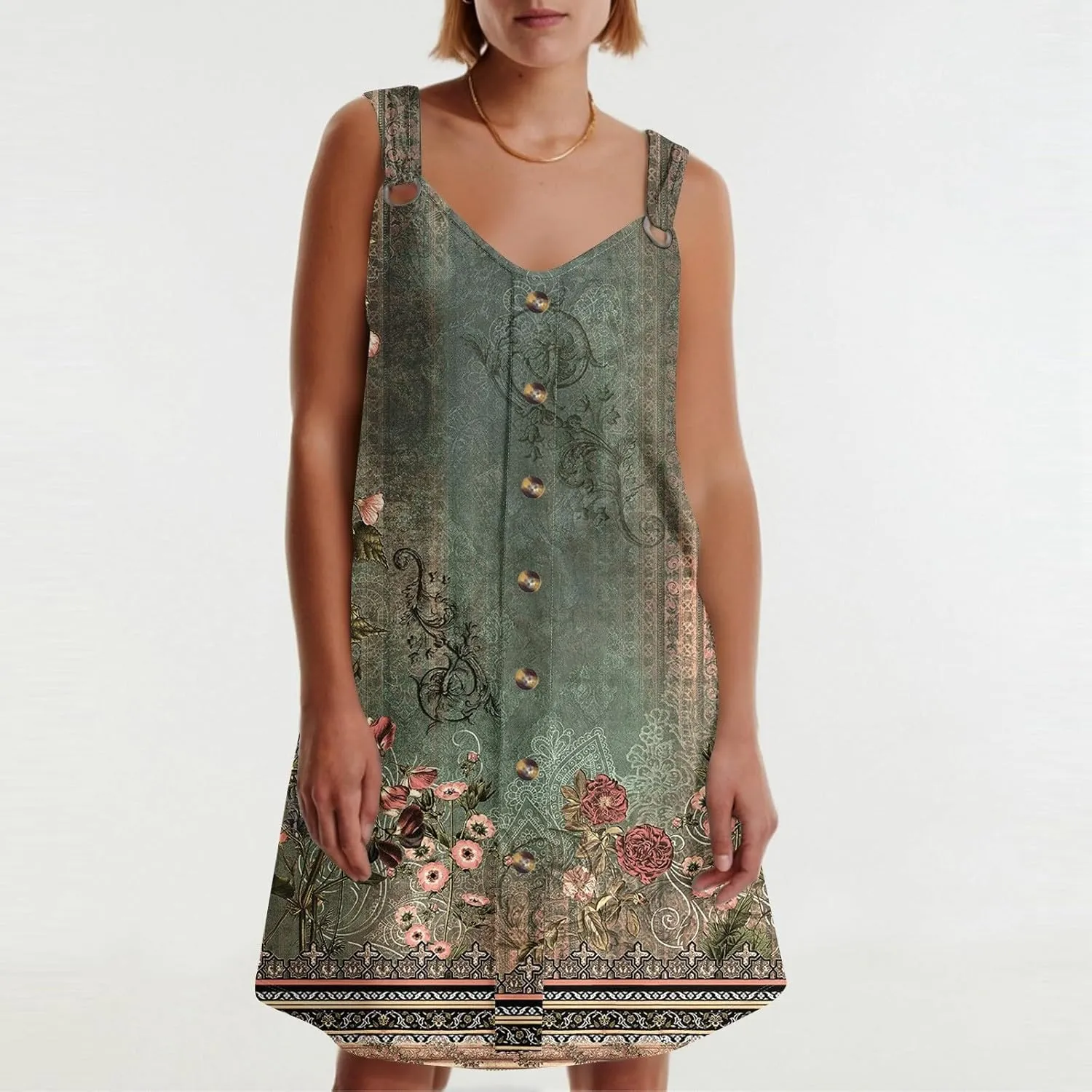 Summer Dresses for Women 2025 Sleeveless Beach Vacation Dress Casual V Neck Sundress Loose Tank Dress with Pockets