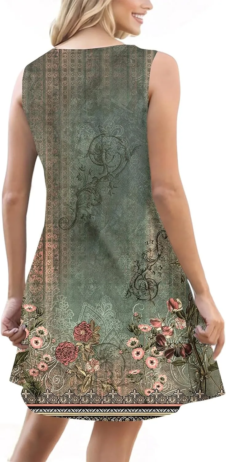 Summer Dresses for Women 2025 Sleeveless Beach Vacation Dress Casual V Neck Sundress Loose Tank Dress with Pockets
