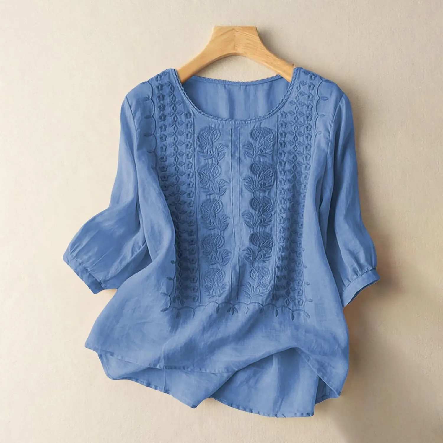 Summer Linen Shirts for Womens Cotton Linen Shirt Casual Short Sleeve Solid Crew Neck Tops Loose Fit Beach Blouses