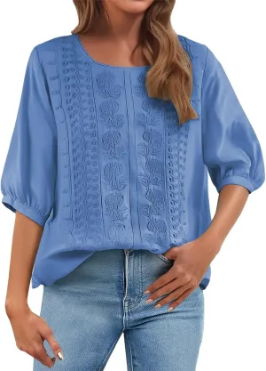 Summer Linen Shirts for Womens Cotton Linen Shirt Casual Short Sleeve Solid Crew Neck Tops Loose Fit Beach Blouses