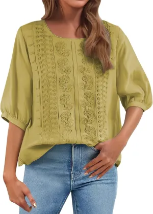 Summer Linen Shirts for Womens Cotton Linen Shirt Casual Short Sleeve Solid Crew Neck Tops Loose Fit Beach Blouses