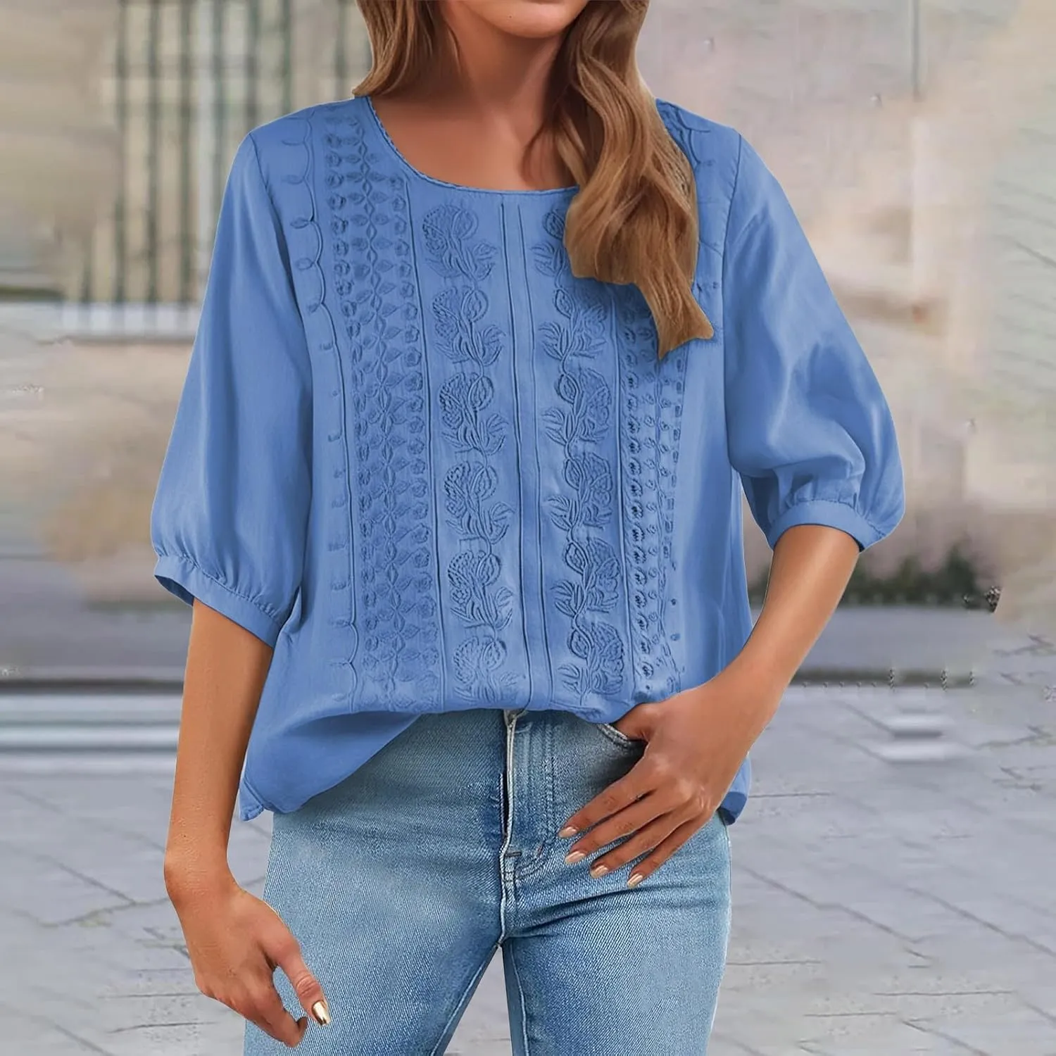 Summer Linen Shirts for Womens Cotton Linen Shirt Casual Short Sleeve Solid Crew Neck Tops Loose Fit Beach Blouses