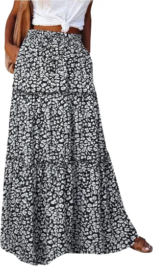 Summer Maxi Dresses for Women 2025 Drawstring High Waisted A Line Skirt Loose Tiered Smocked Skirts Long with Pockets
