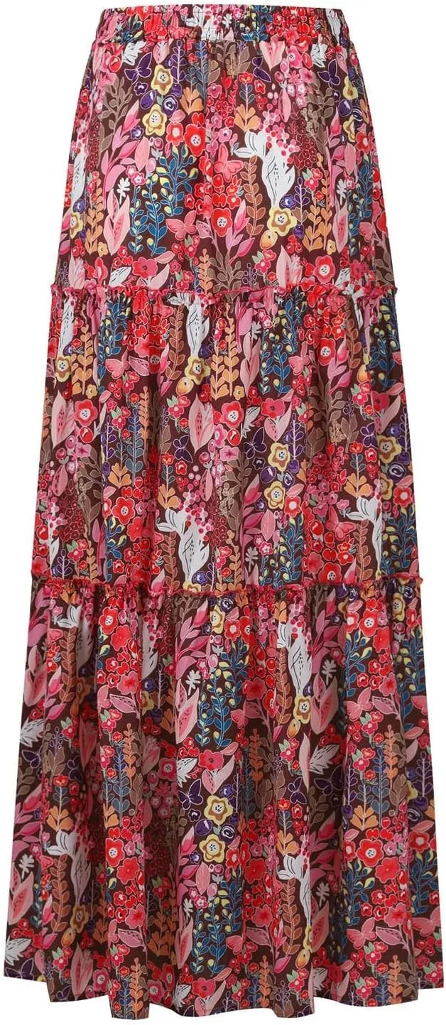 Summer Maxi Dresses for Women 2025 Drawstring High Waisted A Line Skirt Loose Tiered Smocked Skirts Long with Pockets