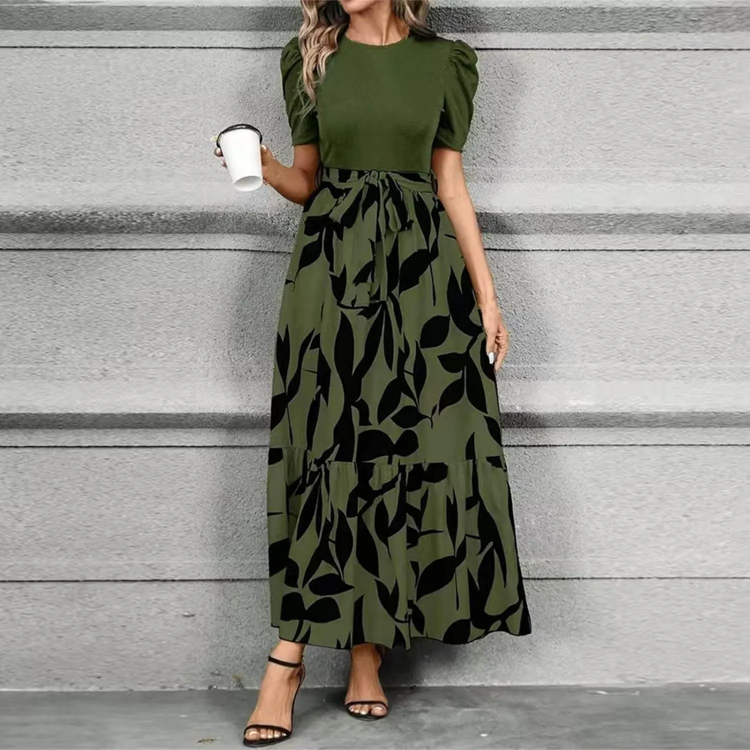 Summer Maxi Dresses for Women 2025 Modest Patchwork Short Sleeve Wrap Teacher Dress Boho Beach Wedding Guest Dresses