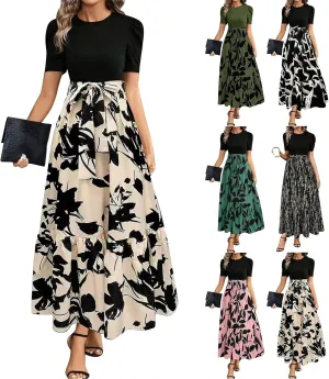 Summer Maxi Dresses for Women 2025 Modest Patchwork Short Sleeve Wrap Teacher Dress Boho Beach Wedding Guest Dresses