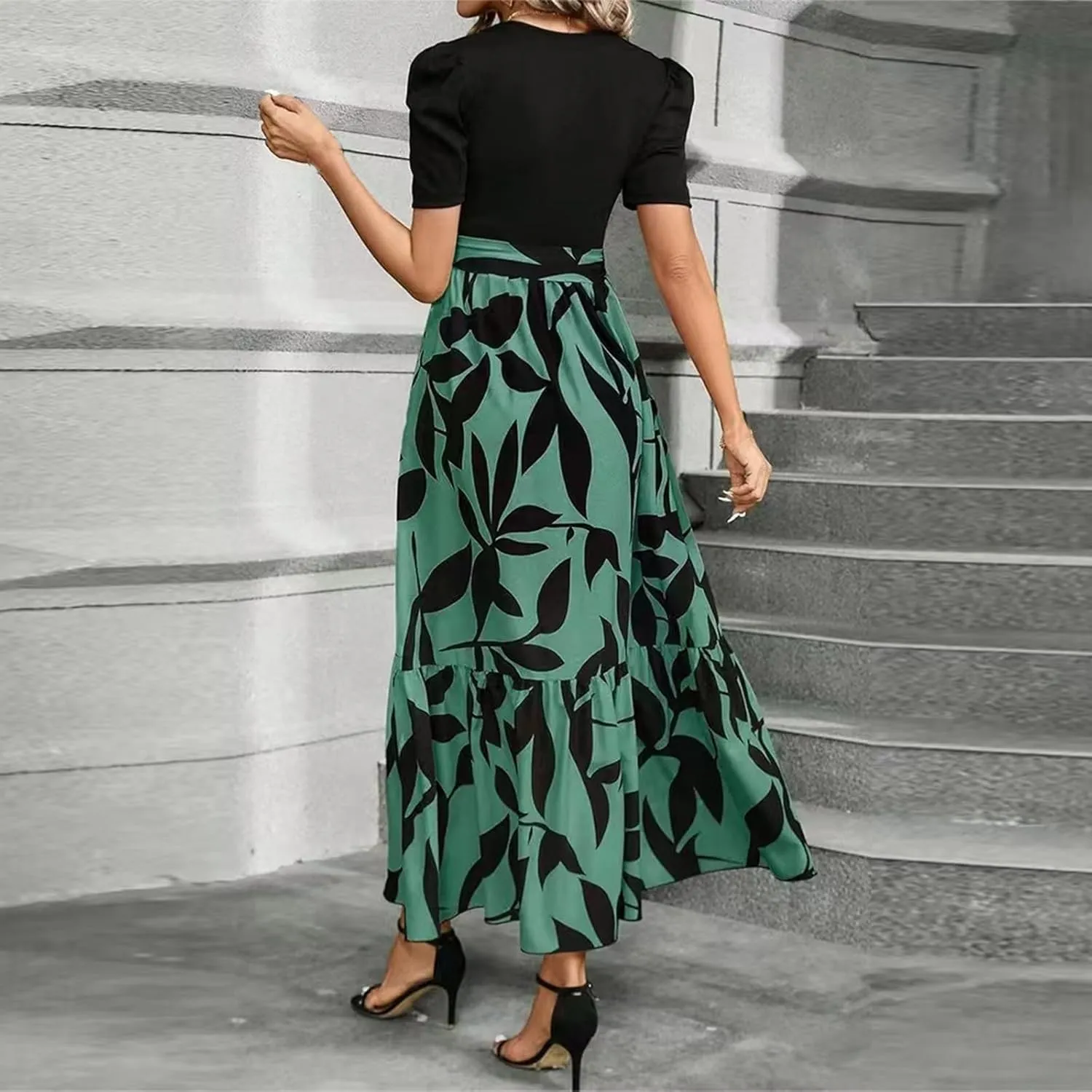 Summer Maxi Dresses for Women 2025 Modest Patchwork Short Sleeve Wrap Teacher Dress Boho Beach Wedding Guest Dresses