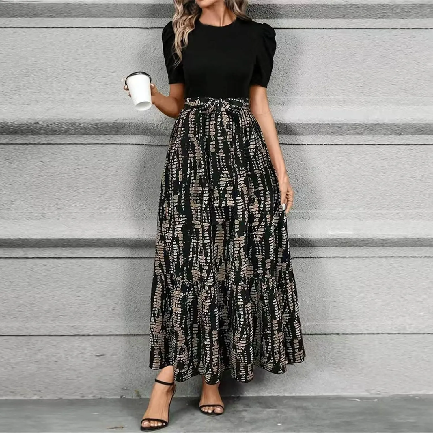 Summer Maxi Dresses for Women 2025 Modest Patchwork Short Sleeve Wrap Teacher Dress Boho Beach Wedding Guest Dresses