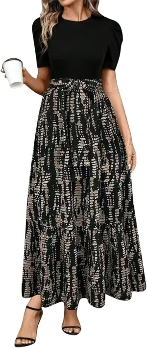 Summer Maxi Dresses for Women 2025 Modest Patchwork Short Sleeve Wrap Teacher Dress Boho Beach Wedding Guest Dresses