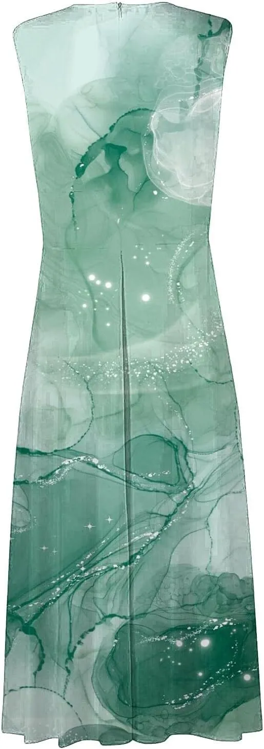 Sundresses for Women Summer Elegant Wrap V Neck Sleeveless Maxi Dress Fancy Floral Printed Flowy Hem Boho Dress