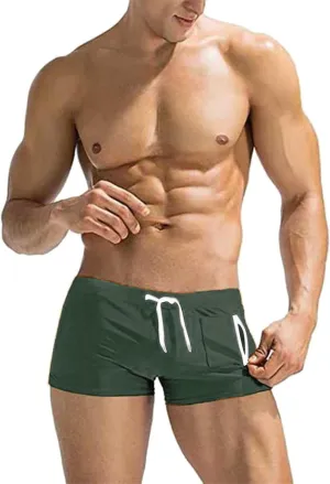 Swim Trunks Men Solid Swim Trunks for Men Drawstring with Zipper Pocket Beach Shorts Summer Bathing Hawaiian Swimsuits