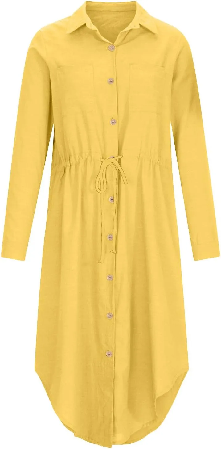 TARIENDY Maxi Dress for Women,Women's Button Down Vacation Outfits Long Sleeve Dresses Plus Size Summer Shirt Sundresses