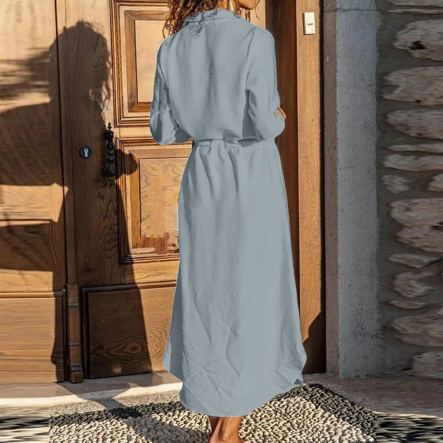 TARIENDY Maxi Dress for Women,Women's Button Down Vacation Outfits Long Sleeve Dresses Plus Size Summer Shirt Sundresses
