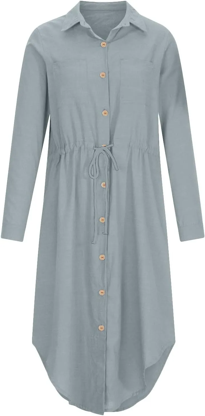 TARIENDY Maxi Dress for Women,Women's Button Down Vacation Outfits Long Sleeve Dresses Plus Size Summer Shirt Sundresses