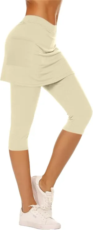 Tennis Skirt with Leggings for Women Solid Skirt Match Booty Lifting Capri Leggings 2025 Workout Gym Yoga Clothes