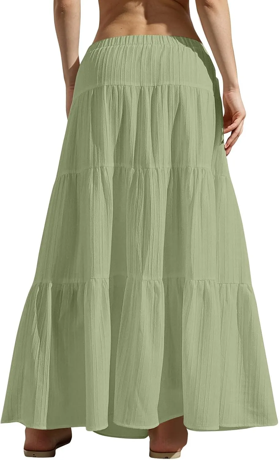 Tiered Long Skirts for Women Vacation A-Line Boho Pleated Skirt Summer High Waist Drawstring Flowy Swing Maxi Skirts