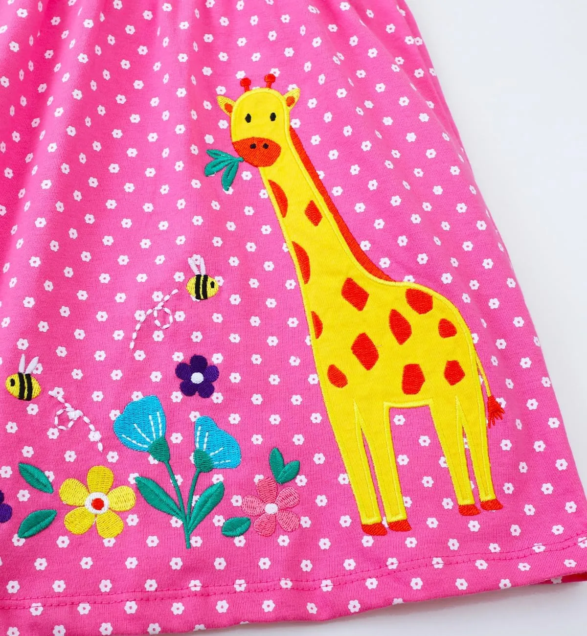 Toddler Girls Cotton Embroidery Applique Short Sleeve Dresses 2-7Y