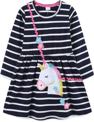 Toddler Girls Cotton Embroidery Applique Short Sleeve Dresses 2-7Y