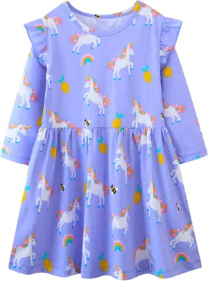 Toddler Girls Cotton Embroidery Applique Short Sleeve Dresses 2-7Y