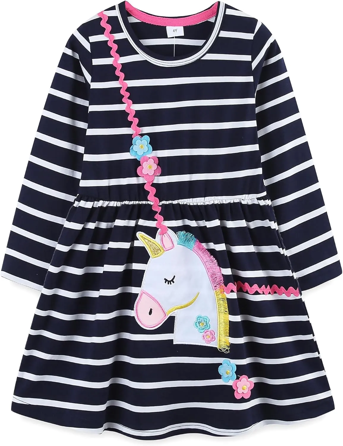 Toddler Girls Cotton Embroidery Applique Short Sleeve Dresses 2-7Y