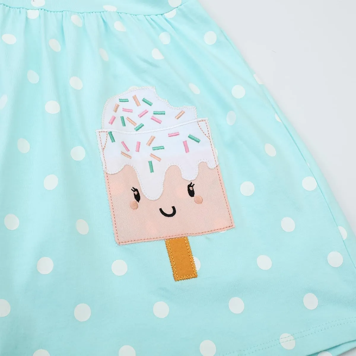 Toddler Girls Cotton Embroidery Applique Short Sleeve Dresses 2-7Y