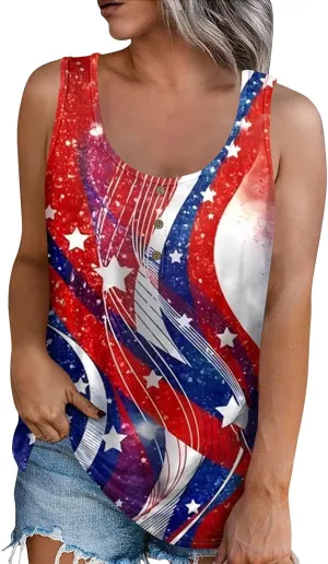 Tunic Tops Cool Sleeveless for Women Summer Print Round Neck Relaxed Fit Tank Tops Casual Cute Fashion Loose Tees