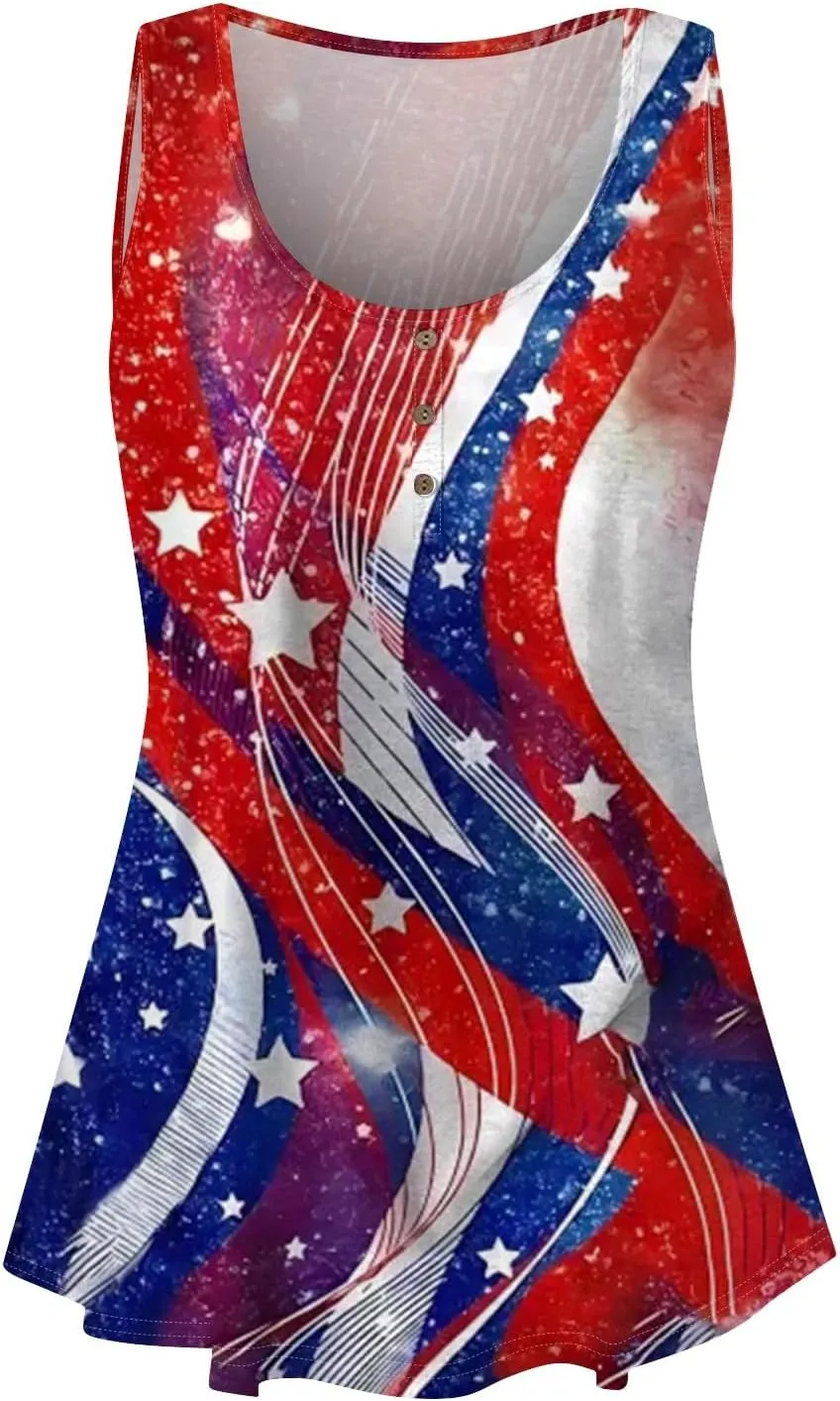 Tunic Tops Cool Sleeveless for Women Summer Print Round Neck Relaxed Fit Tank Tops Casual Cute Fashion Loose Tees