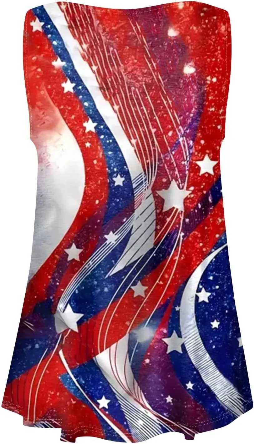 Tunic Tops Cool Sleeveless for Women Summer Print Round Neck Relaxed Fit Tank Tops Casual Cute Fashion Loose Tees