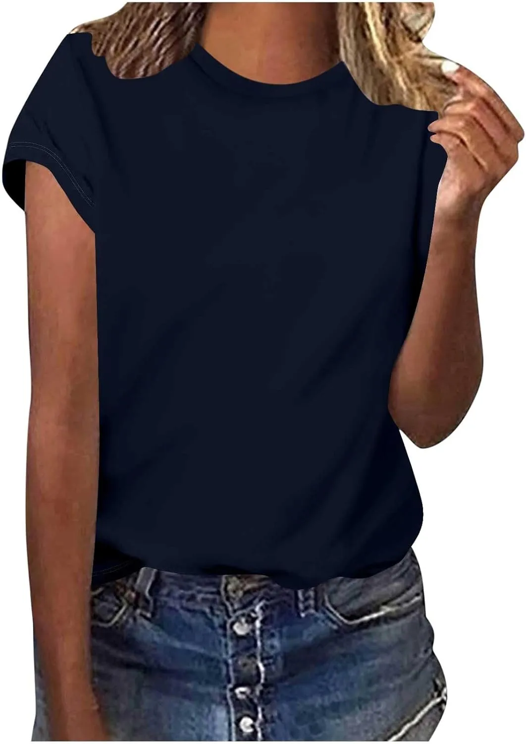 Vacation Outfits for Women Cap Sleeve Crewneck Comfort T-Shirt Fashion Lightweight Cozy Loose Summer Trendy Tees