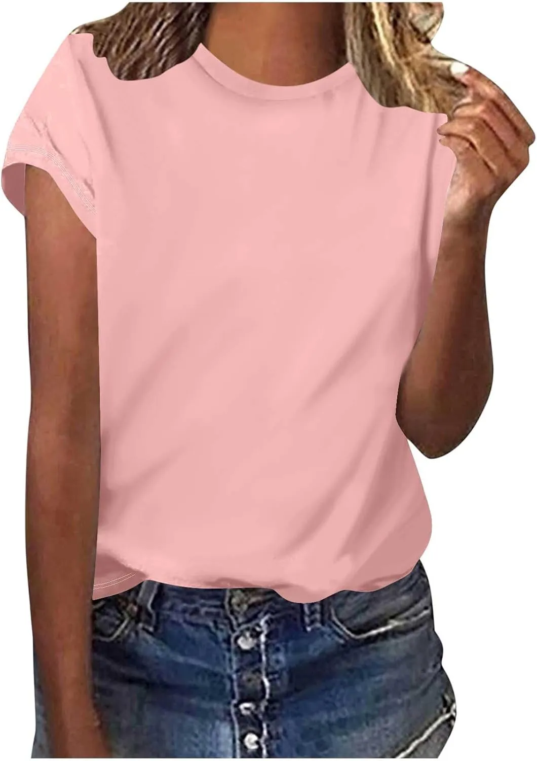 Vacation Outfits for Women Cap Sleeve Crewneck Comfort T-Shirt Fashion Lightweight Cozy Loose Summer Trendy Tees