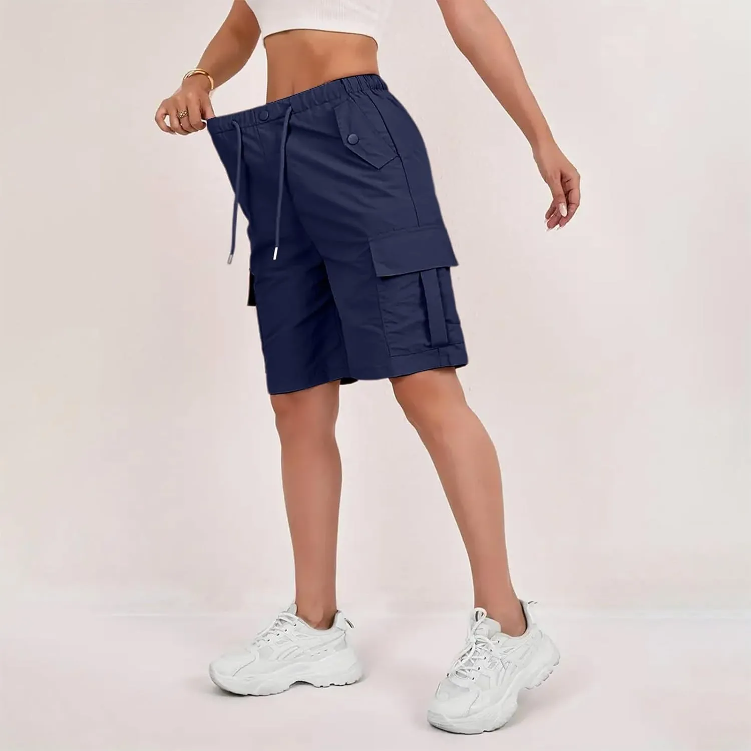 Wide Leg Bermuda Shorts for Women High Waisted Wide Leg Cargo Shorts Summer Baggy Waterproof Hiking Pants with Pockets