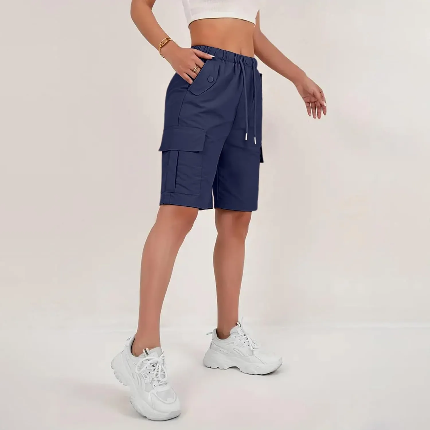 Wide Leg Bermuda Shorts for Women High Waisted Wide Leg Cargo Shorts Summer Baggy Waterproof Hiking Pants with Pockets