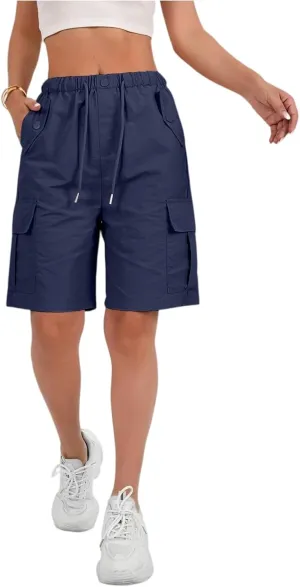 Wide Leg Bermuda Shorts for Women High Waisted Wide Leg Cargo Shorts Summer Baggy Waterproof Hiking Pants with Pockets