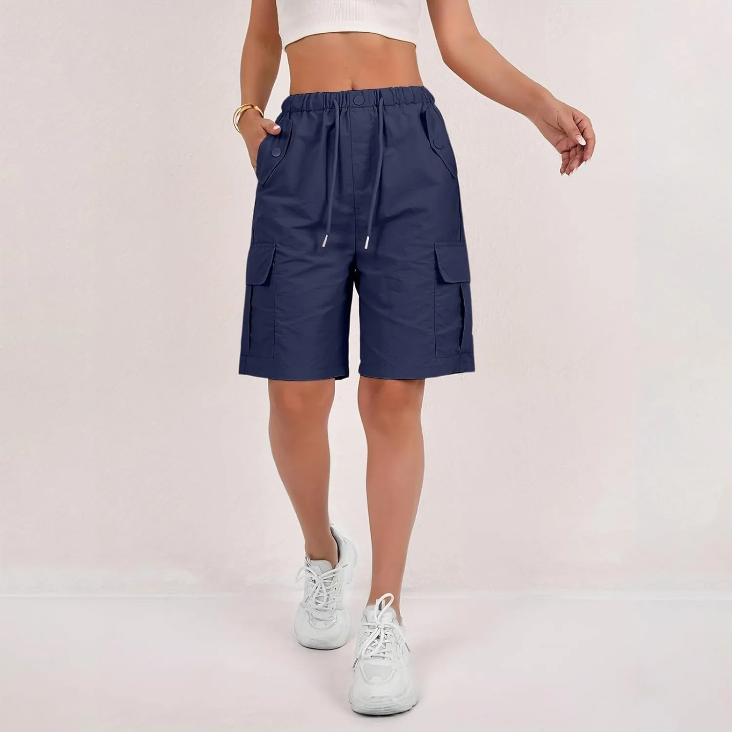 Wide Leg Bermuda Shorts for Women High Waisted Wide Leg Cargo Shorts Summer Baggy Waterproof Hiking Pants with Pockets