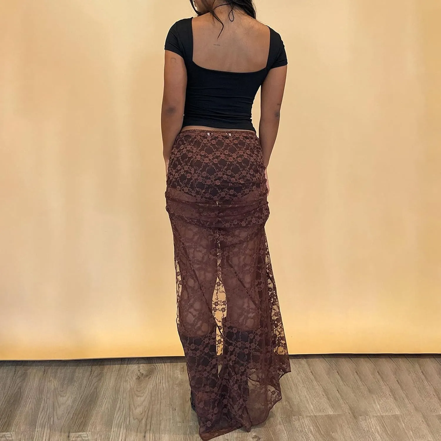 Women Boho Maxi Skirt High Low Side Split Summer Beach Wrap Skirts Casual Ruffle Hem Swing Long Skirts