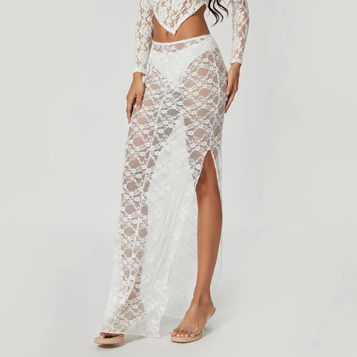 Women Boho Maxi Skirt High Low Side Split Summer Beach Wrap Skirts Casual Ruffle Hem Swing Long Skirts