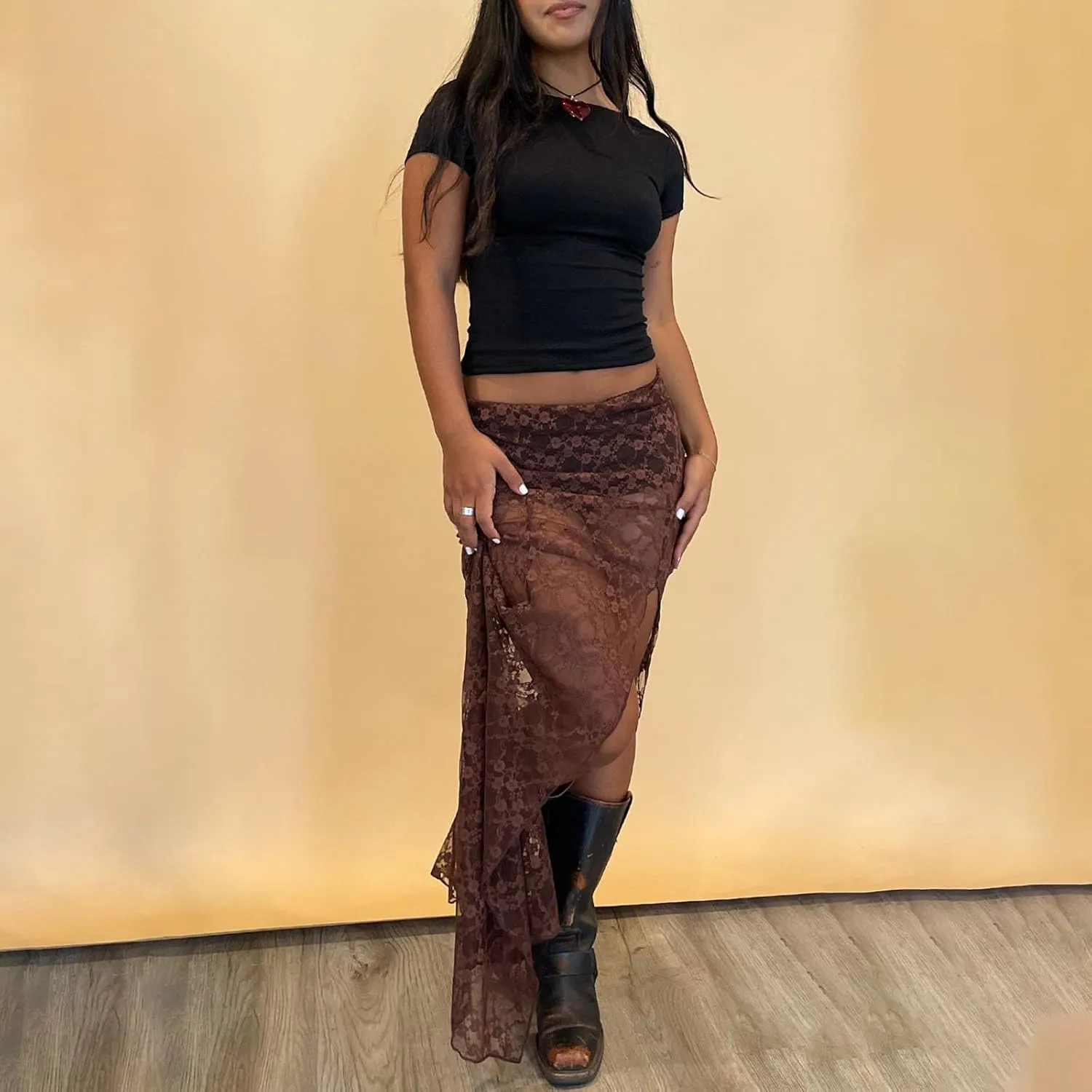 Women Boho Maxi Skirt High Low Side Split Summer Beach Wrap Skirts Casual Ruffle Hem Swing Long Skirts