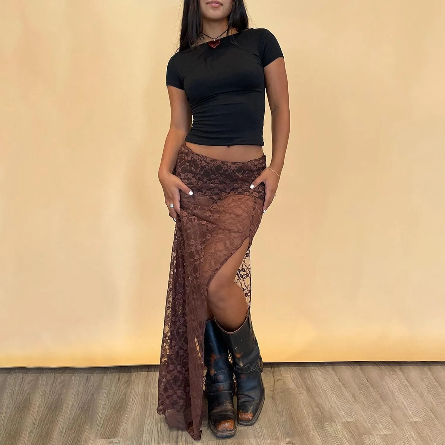 Women Boho Maxi Skirt High Low Side Split Summer Beach Wrap Skirts Casual Ruffle Hem Swing Long Skirts