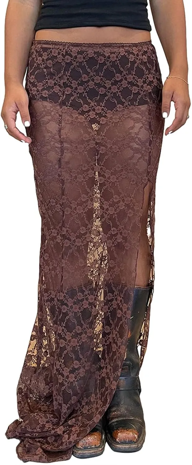 Women Boho Maxi Skirt High Low Side Split Summer Beach Wrap Skirts Casual Ruffle Hem Swing Long Skirts